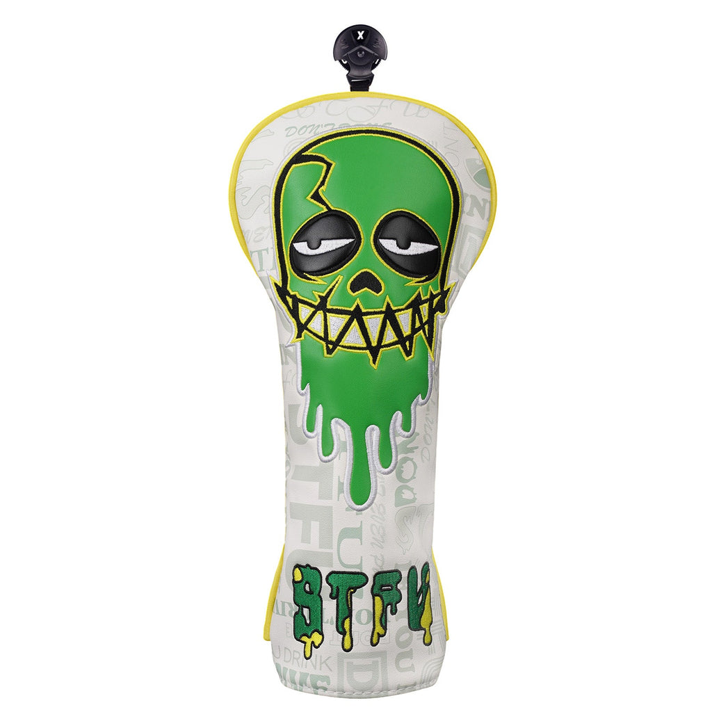 White Green Skull Embroidered Golf Head Cover Set with Iron Suction