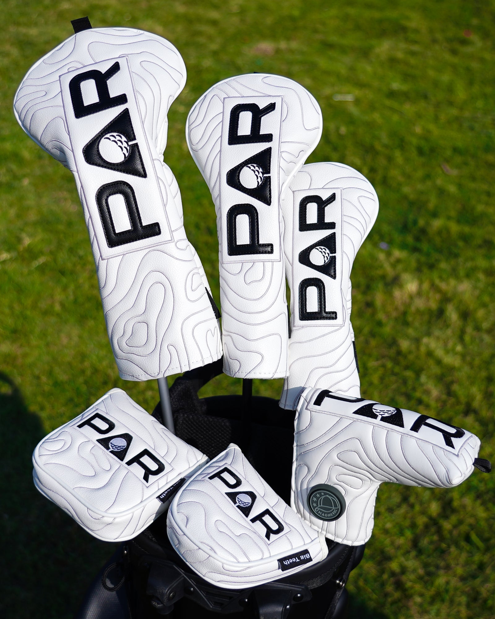 White Map Pattern PAR Patch Golf Headcover Set