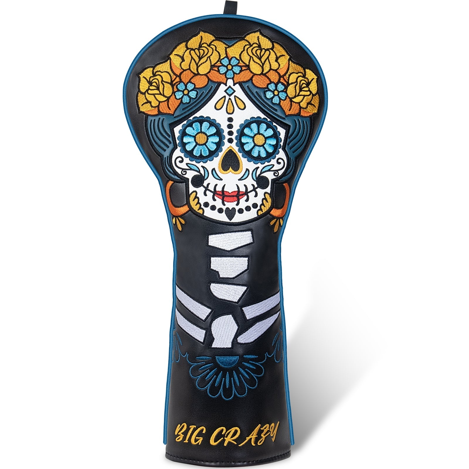 Black Day of the Dead Embroidered Wooden Head Cover