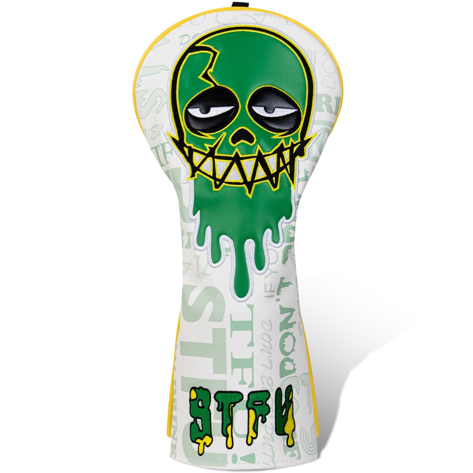 White Green Skull Embroidered Golf Head Cover Set with Iron Suction