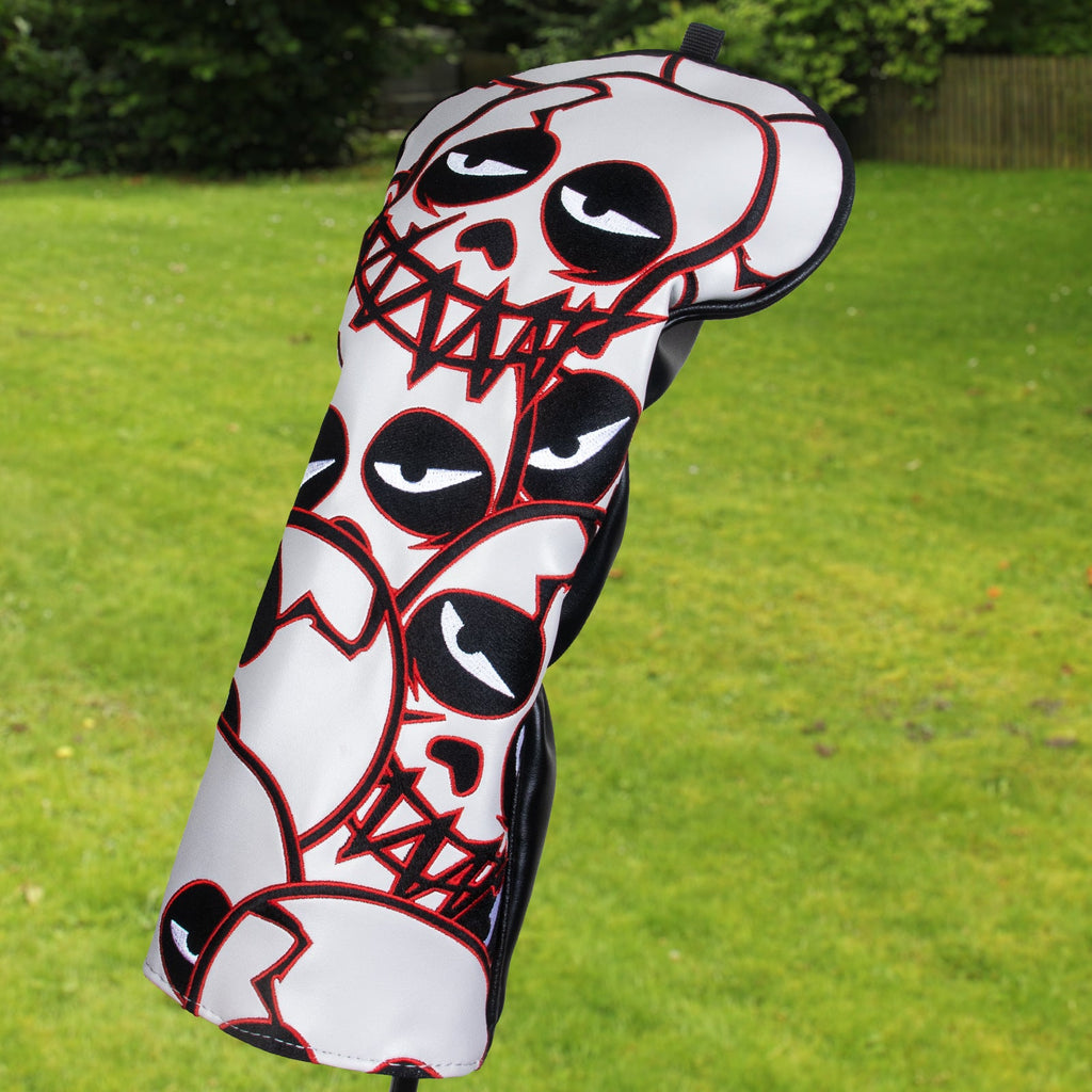 Red and Black Tattered Skull Embroidered Driver Head Cover