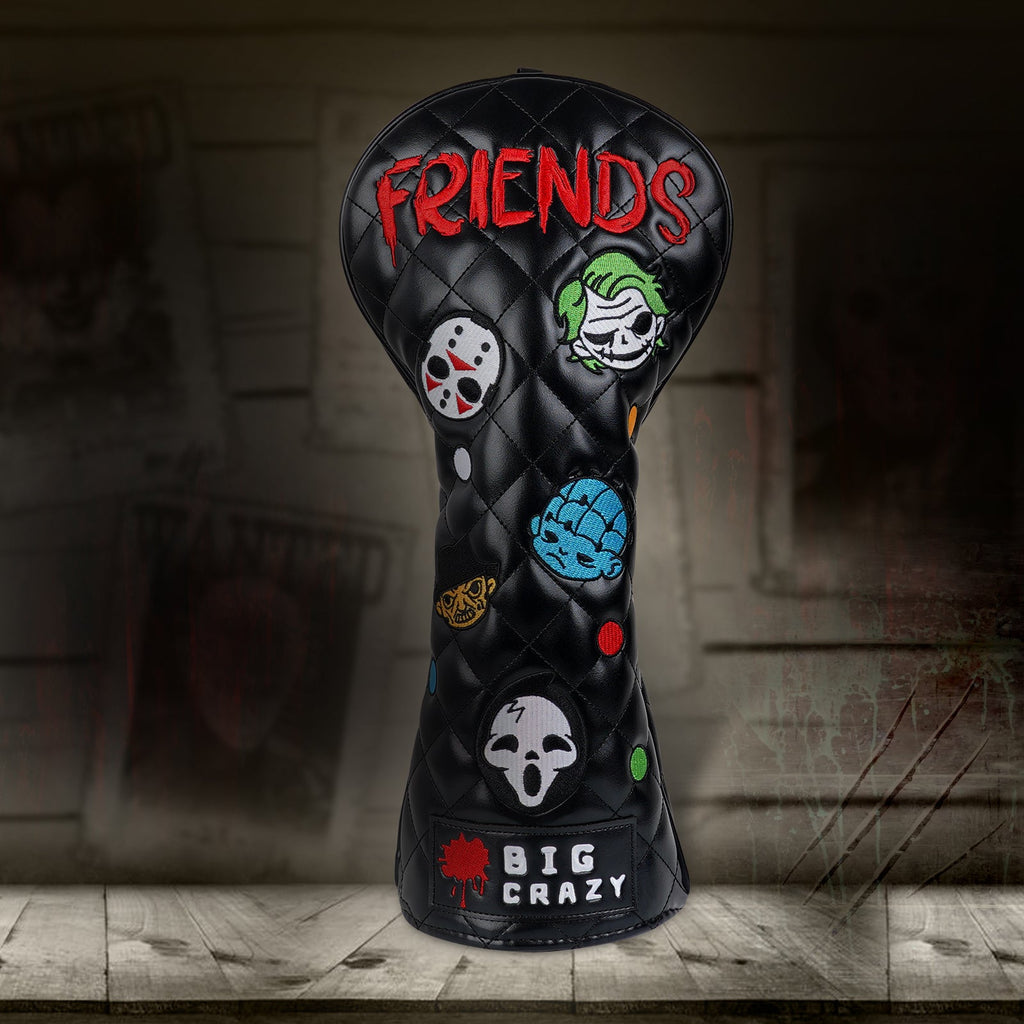 Black Evil Friends Embroidered Wooden Head Cover