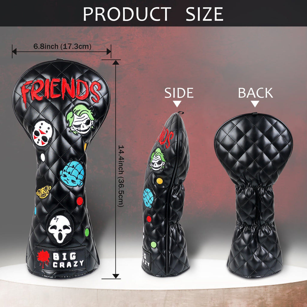 Black Evil Friends Embroidered Wooden Head Cover