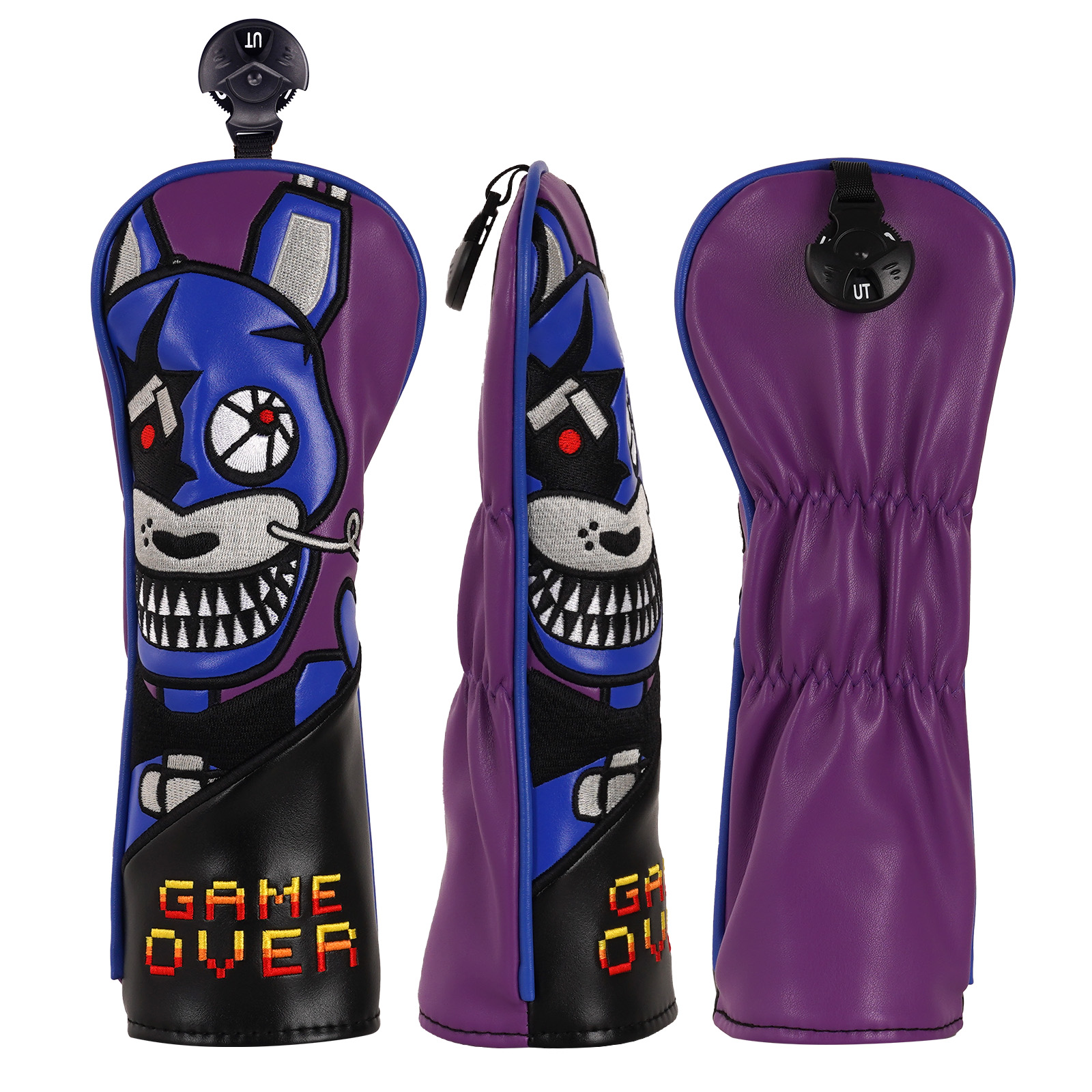 Purple PU Blue Rabbit Embroidery Driver Fairway Hybrid Head Cover