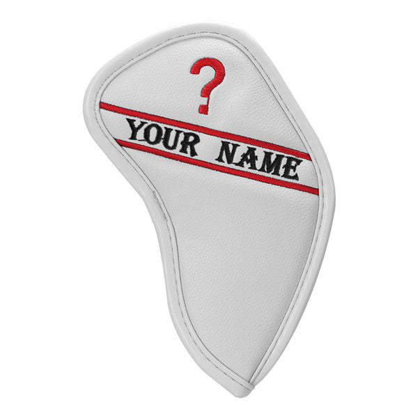 Custom Individual White Leather Iron Head Cover - Craftsman Golf 