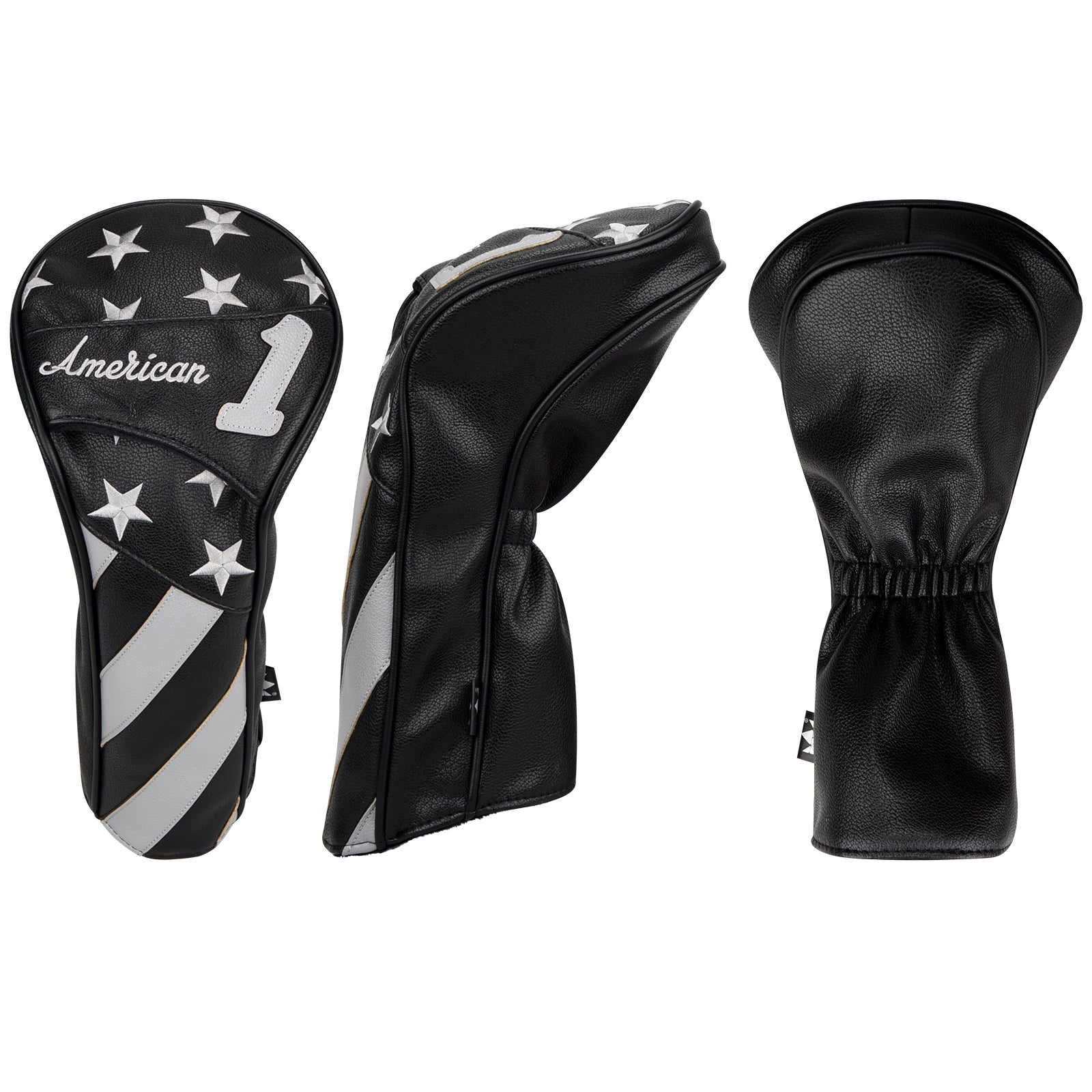 Stars and Stripes Black Leather Golf Wood Head Cover-CraftsmanGolf