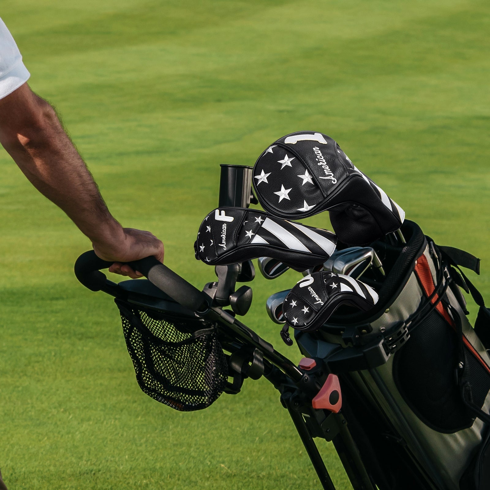 Stars and Stripes Black Leather Golf Wood Head Cover-CraftsmanGolf