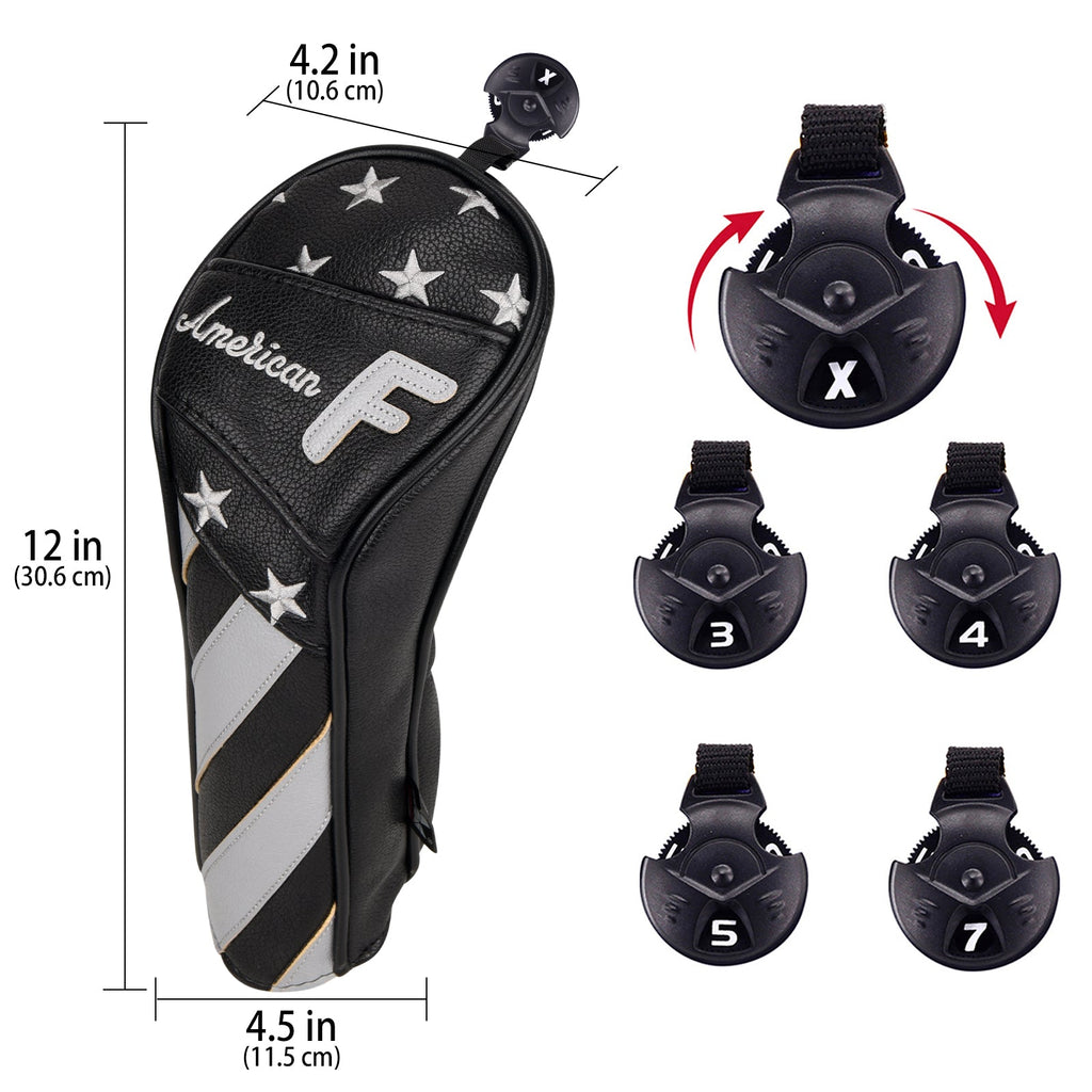 Stars and Stripes Black Leather Golf Wood Head Cover-CraftsmanGolf