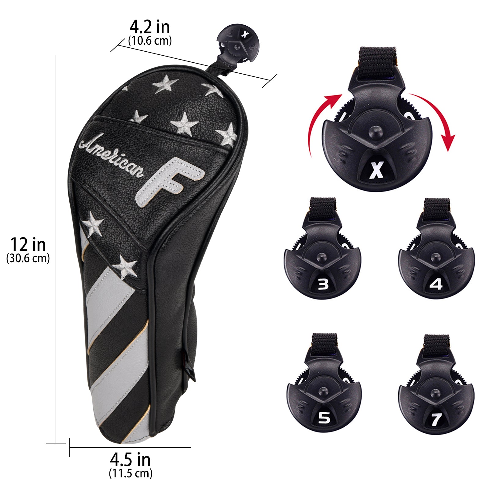 Stars and Stripes Black Leather Golf Wood Head Cover-CraftsmanGolf